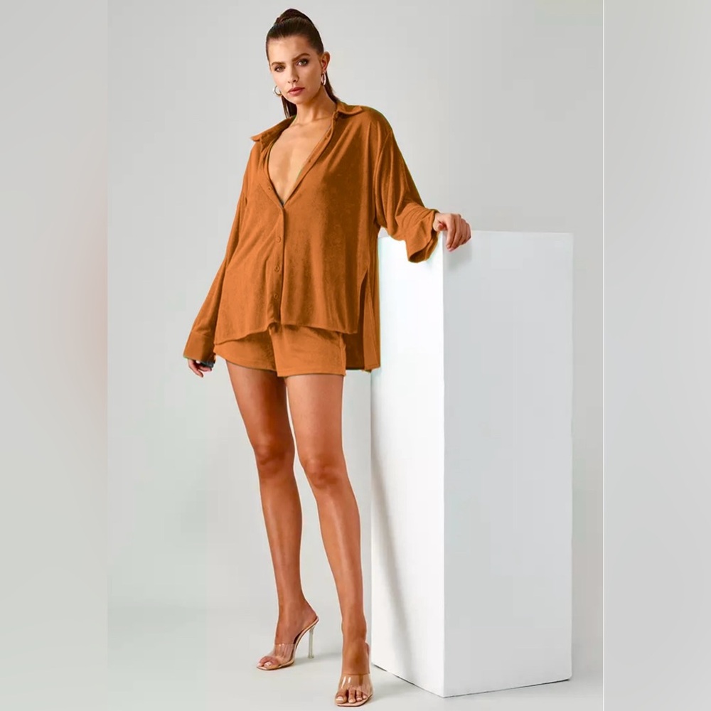 BWLDR X Kristina Bellevie Button Down Long Sleeve in Orange